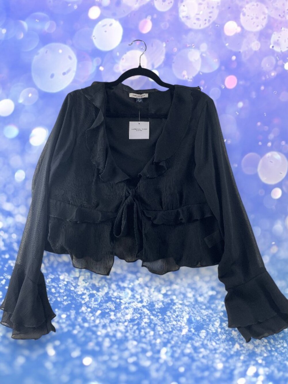 American Eagle Black Chiffon‎ Top Tie Front Ruffle Peplum NWT Y2K Style L